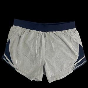 Womens Under Armour Silver and Navy Blue Loose Lined Running Shorts Size Sm NWT